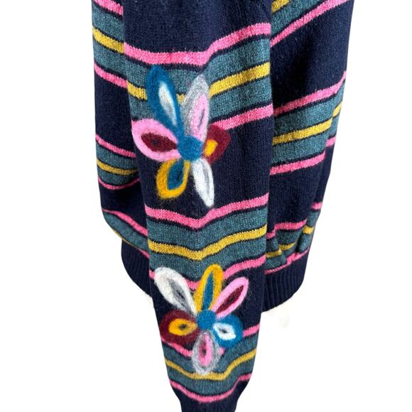 Moth Floral Embroidered Cardigan Wool Cashmere Blend Pleated Back XS - Picture 6 of 13